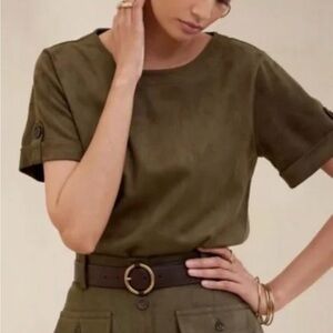 Banana Republic Khaki Short Sleeve Top faux suede
